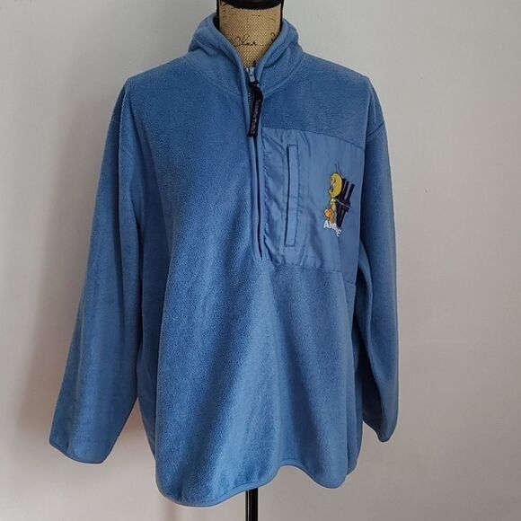 Vintage 90s Y2K Kidcore Looney Tunes Blue Tweety Bird Pullover Fleece - Picture 3 of 14